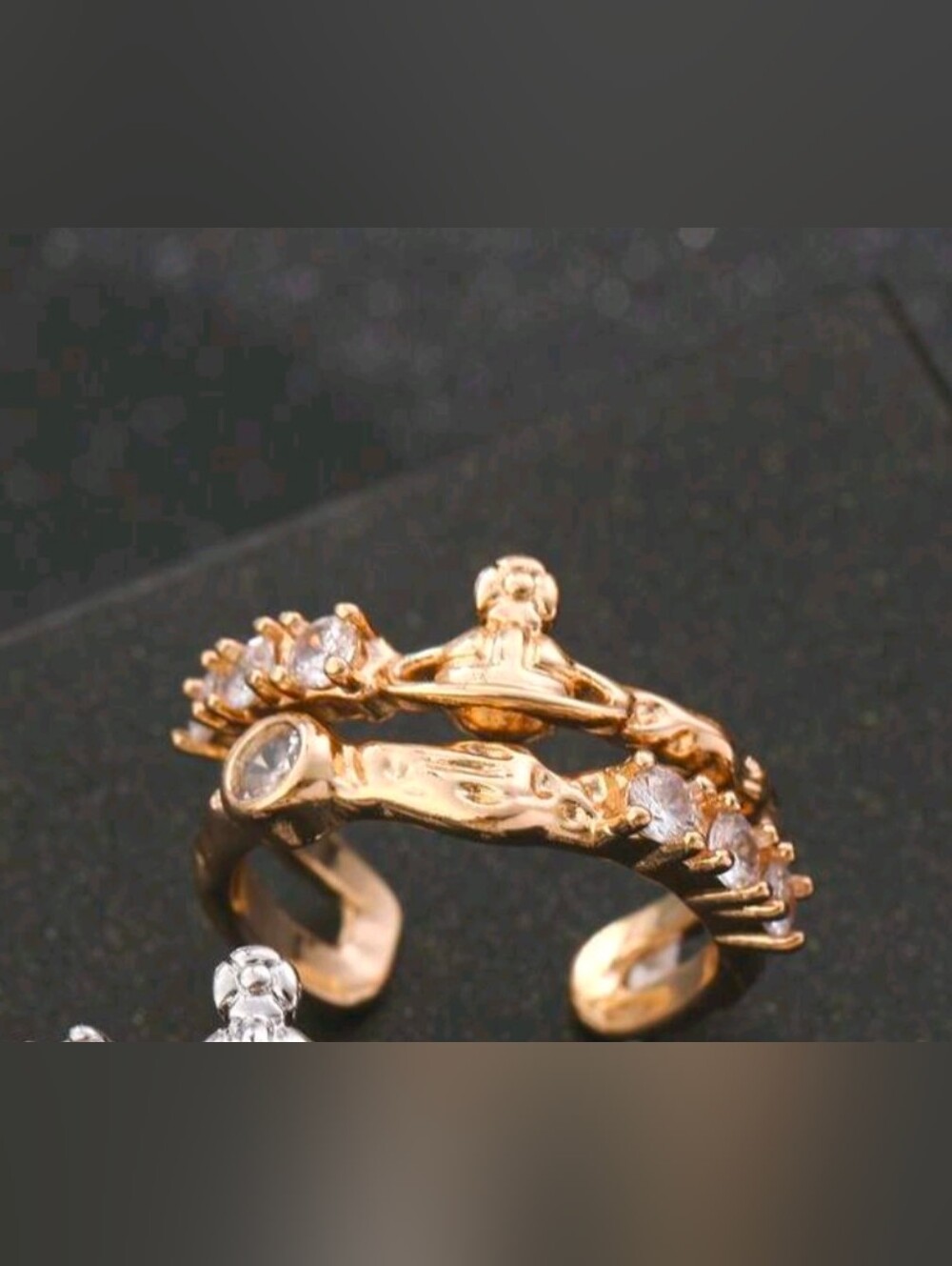 Fashion Unique Gold Crystal Open Band Ring - Picture 2 of 12